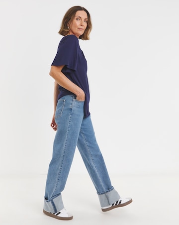 Navy Twist Detail Angel Sleeve Top