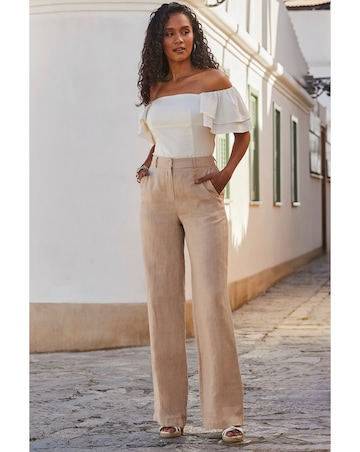 Sosandar Linen Blend Ruffle Sleeve Bardot Top