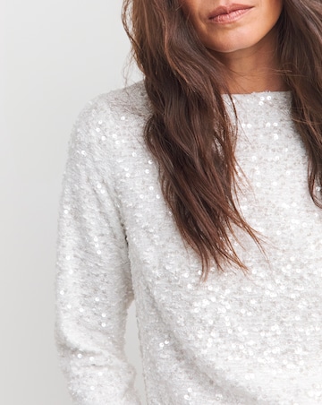 Sequin Boucle Slash Neck Top