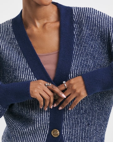 Striped Ribbed V Neck Cardigan