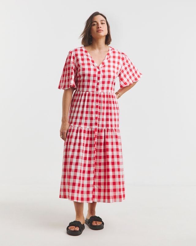 Simply Be Red/White Gingham Button Through Midi Dress