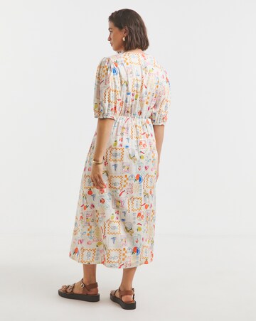 Simply Be Conversational Print Button Through Linen Blend Midi Dress