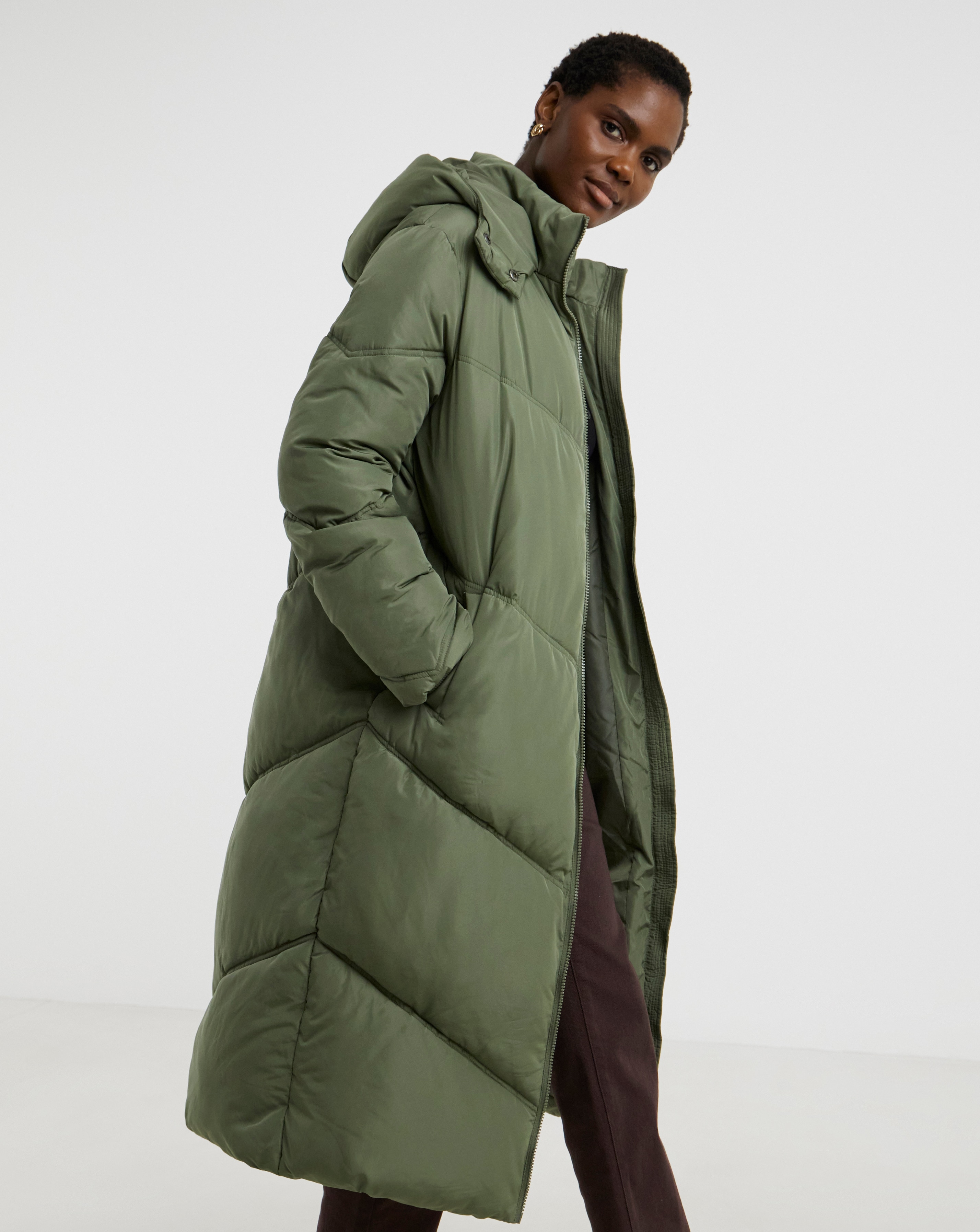 Khaki Longline Padded Coat | JD Williams