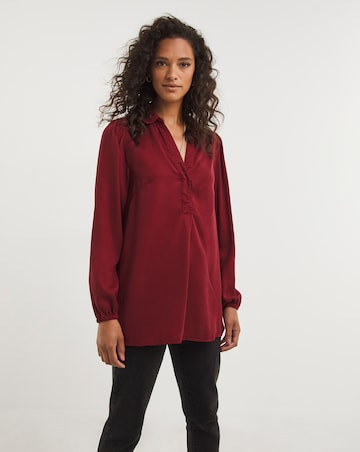 Dark Red V Neck Denim Tunic
