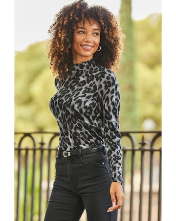Sosandar High Neck Animal Printed Knit Top