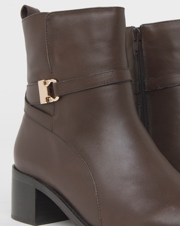 Miriam Low Block Heel Leather Ankle Boots with Trim - Wide Fit (E)