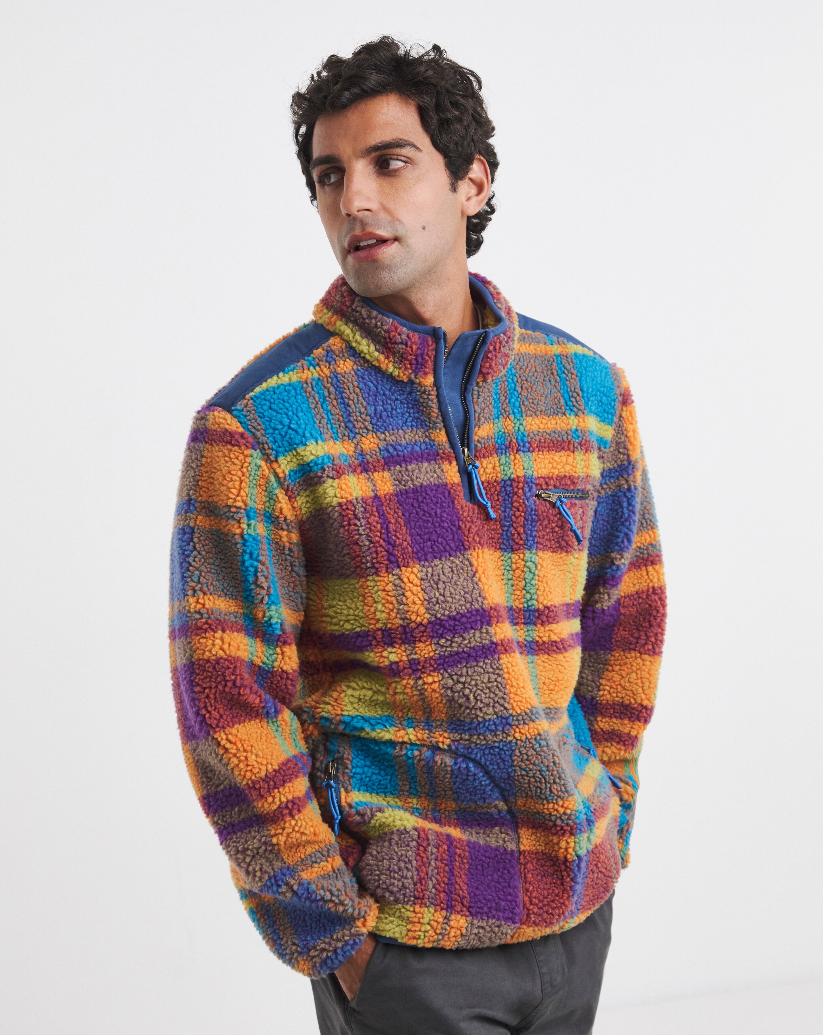 Joe Browns 1/4 Zip Check Borg Sweatshirt