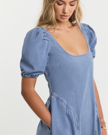 Simply Be Mid Blue Denim Puff Sleeve Dress