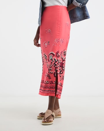 Border Print Midi Wrap Skirt