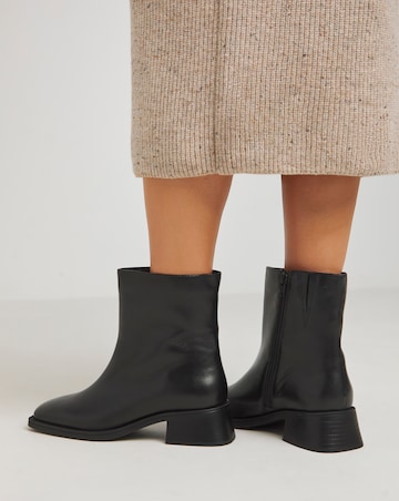 Heavenly Soles Brianna Low Block Heel Square Toe Leather Boots - Wide Fit (E)