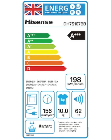 Hisense 7 Series DH7S107BB AI Wifi-enabled 10kg Heat Pump Tumble Dryer - Black