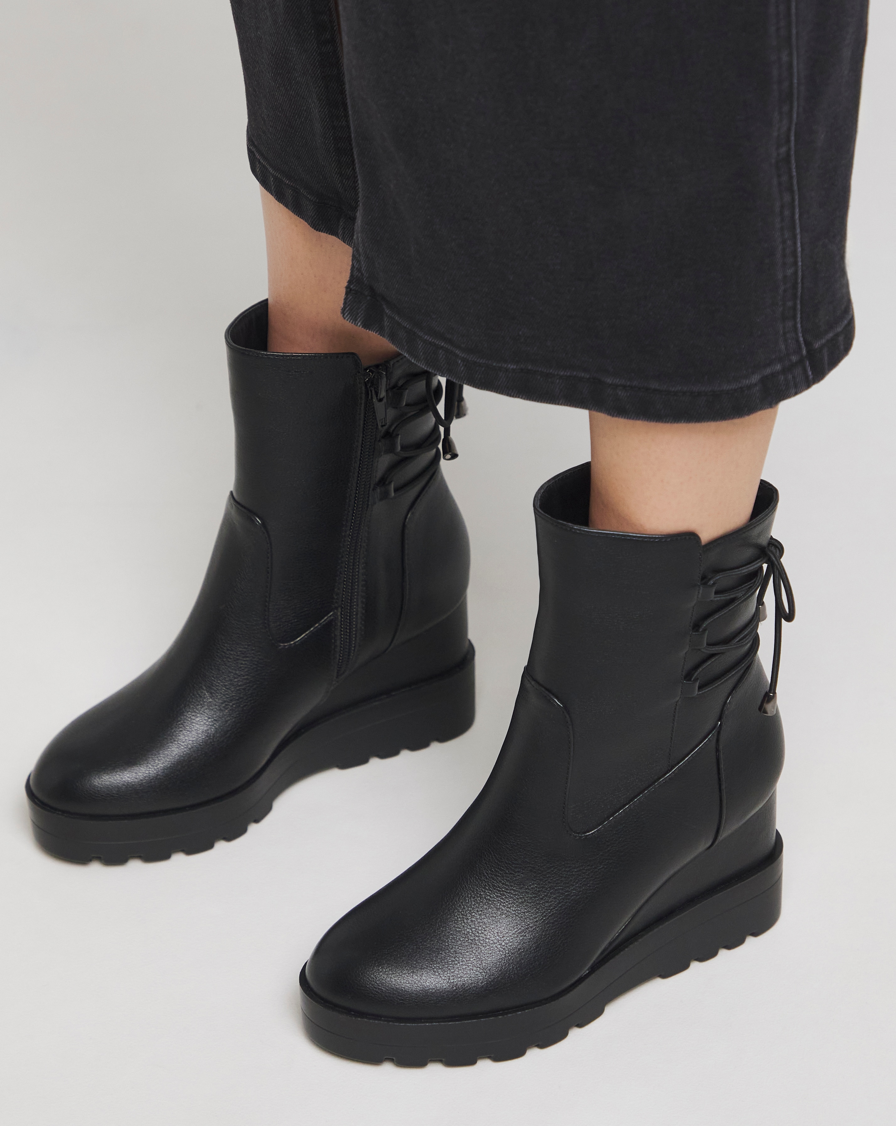 Frankie Lace Back Detail Wedged Ankle Boots - Extra Wide Fit (EEE