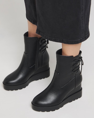 Frankie Lace Back Detail Wedged Ankle Boots - Wide Fit (E)