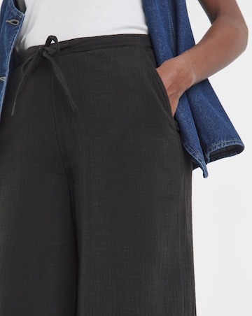 Pure Cotton Textured Pull On Wide Leg Trousers