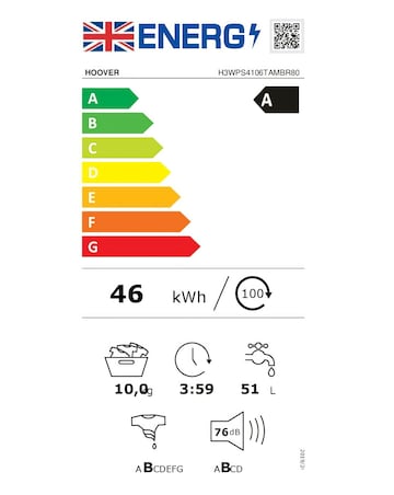 Hoover H-WASH 350 H3WPS4106TAMBR80 10kg Washing Machine - Grey + installation