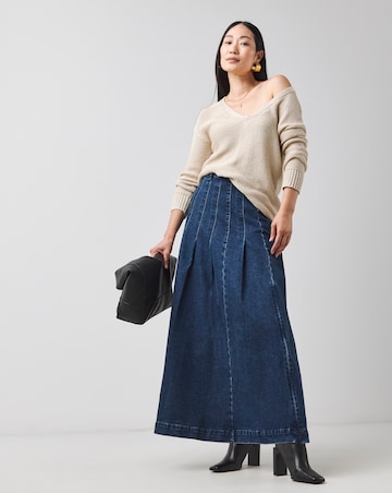 Indigo Maxi Pleat Detail Denim Skirt