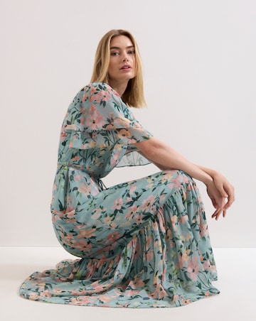aqua floral print maxi dress Aqua Multi Floral Print Smocked Chest Maxi Dress