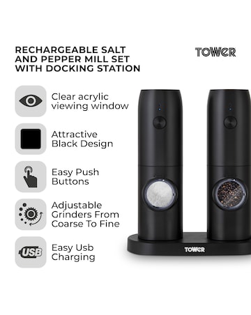 Tower Rechargeable Salt & Pepper Mill Black