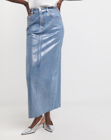 Blue/Silver Metallic Coated Denim Skirt