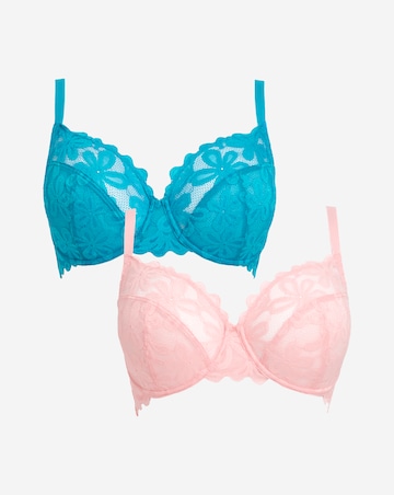 Pretty Secrets (2 Pack) Daisy Lace Full Cup Bras (B-G) Blue/Pink