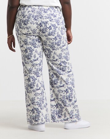 Simply Be Blue Floral Printed Denim Wide Leg Jeans