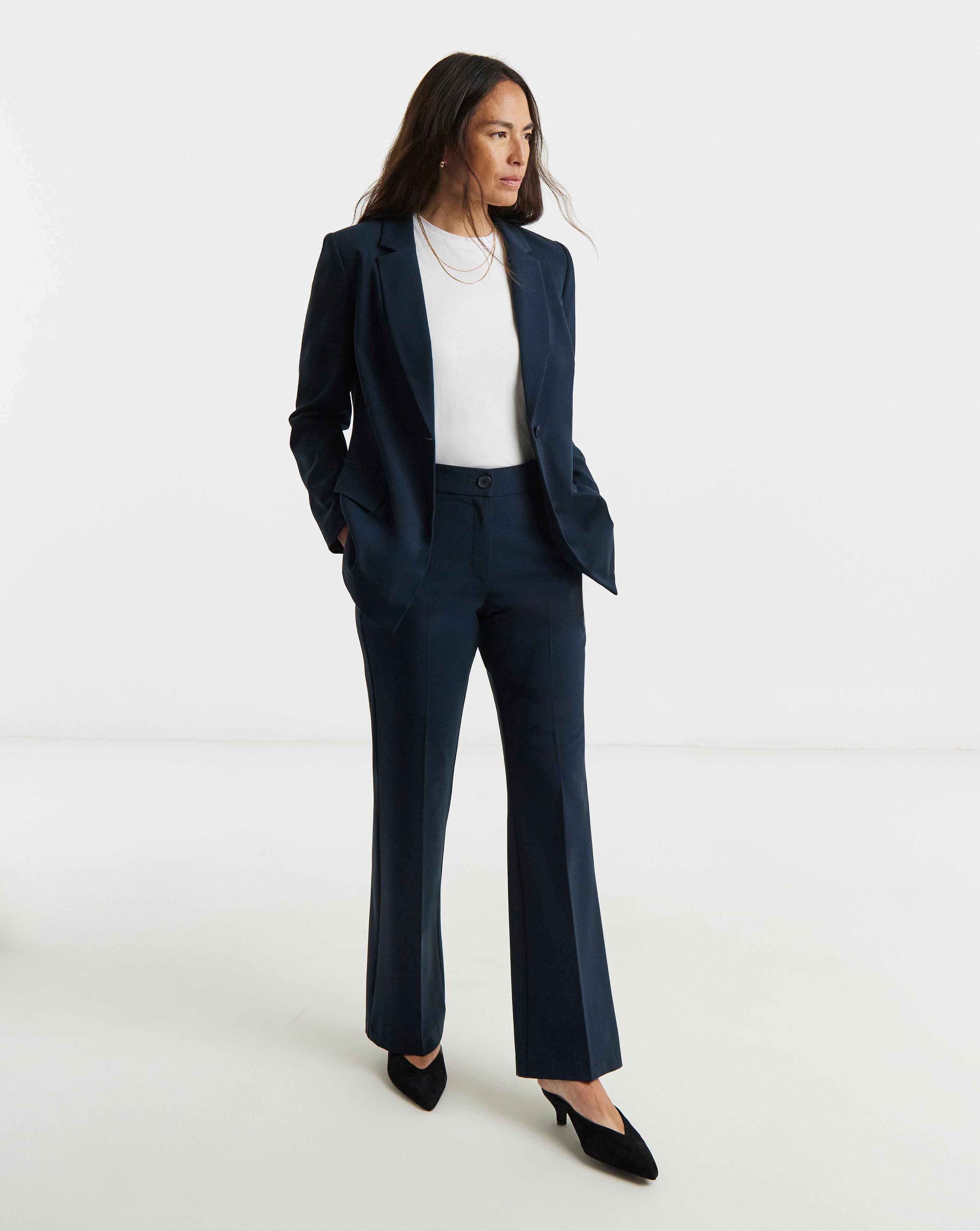 Navy Tailored Bootcut Trousers with stretch