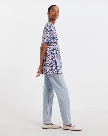 Pure Cotton V Neck SS Peplum Hem Longline Top