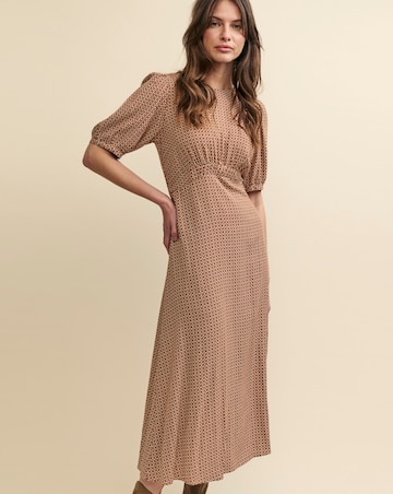 Nobody's Child Brown Geometric Print Puff Sleeve Bonnie Midi Dress