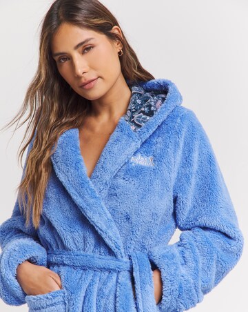 Joe Browns Cosy Fleece Hooded Gown Blue
