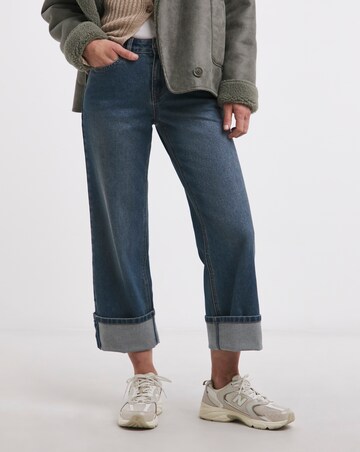 Blue Turn Up Crop Jeans