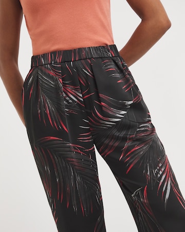 Black Palm Print Satin Wide Leg Trousers