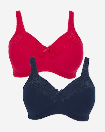 Pretty Secrets (2 Pack) New Sarah Cotton Non Wired Bras (B-G) Navy/Red