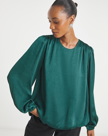 Womens Satin Bubble Hem Blouse - Green