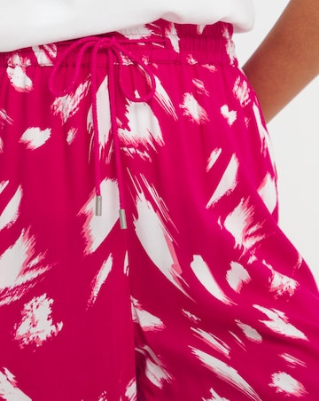 Pink Print Spun Viscose Pull On Wide Leg Trouser