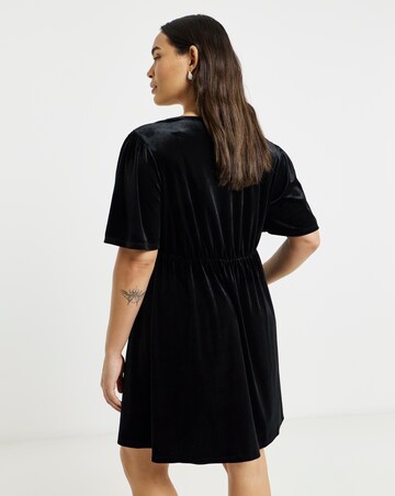 Simply Be Black Button Through Velour Skater Dress