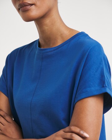 Blue Relaxed Short Sleeve Longline Top