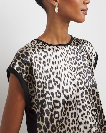 Leopard Print Satin Front Jersey Back Top