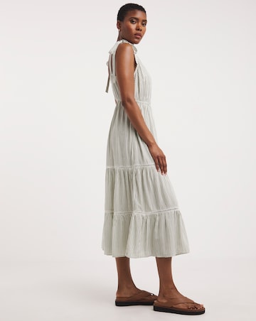 Striped Crinkle Cami Dress With Tie Straps and Ladder Trims