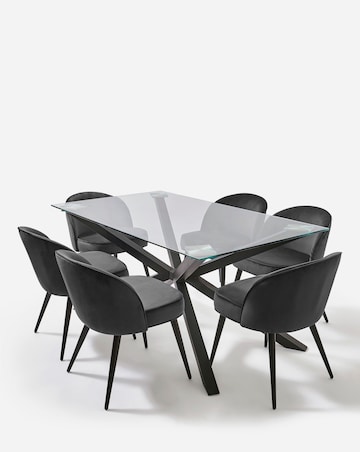 Bodie Black 6 Seater Dining Table with 6 Emilie Velvet Chairs
