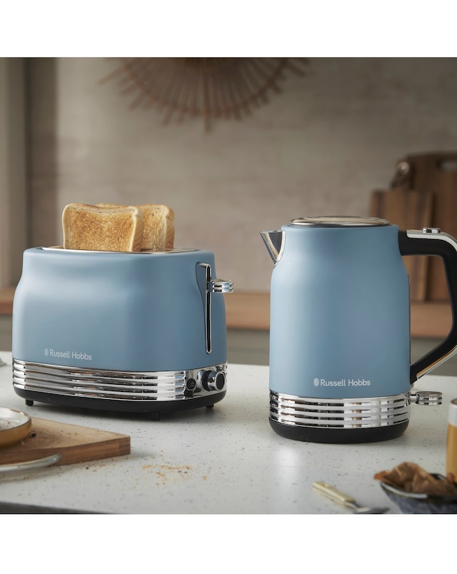 Russell Hobbs Hanley Kettle & 2 Slice Toaster Bundle - Retro Blue