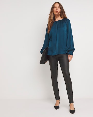 Womens Satin Raglan Sleeve Blouse - Petrol Blue