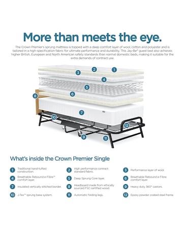Jay-Be Crown Premier Folding Bed with Deep Sprung Mattress - Single