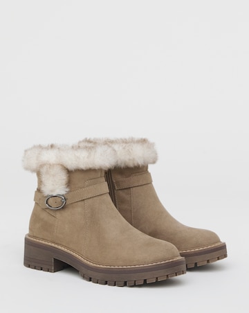 Heavenly Soles Alto Chunky Ankle Boots with Faux Fur Trim - Extra Wide Fit (EEE)