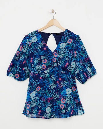 Multi Print Tea Blouse With Exposed Back
