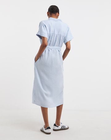 Tommy Hilfiger Linen Belted Short Sleeve Midi Dress