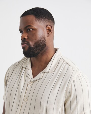 Short Sleeve Stripe Linen Blend Revere Collar Shirt