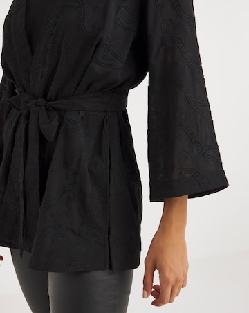 Black Embroidered Sheer Kimono