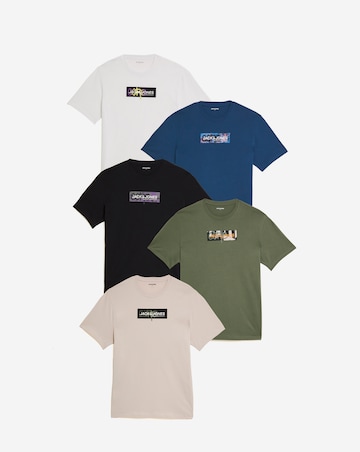 Jack & Jones Graffiti Logo T-Shirt 5 Pack - Multi
