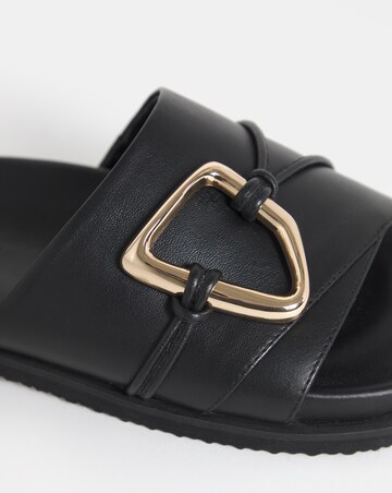 Utica Oversized Trim Leather Mule Sandals - Wide Fit (E)