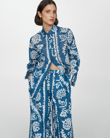 Mango Nemo Floral Print Cotton Wide Leg Trousers